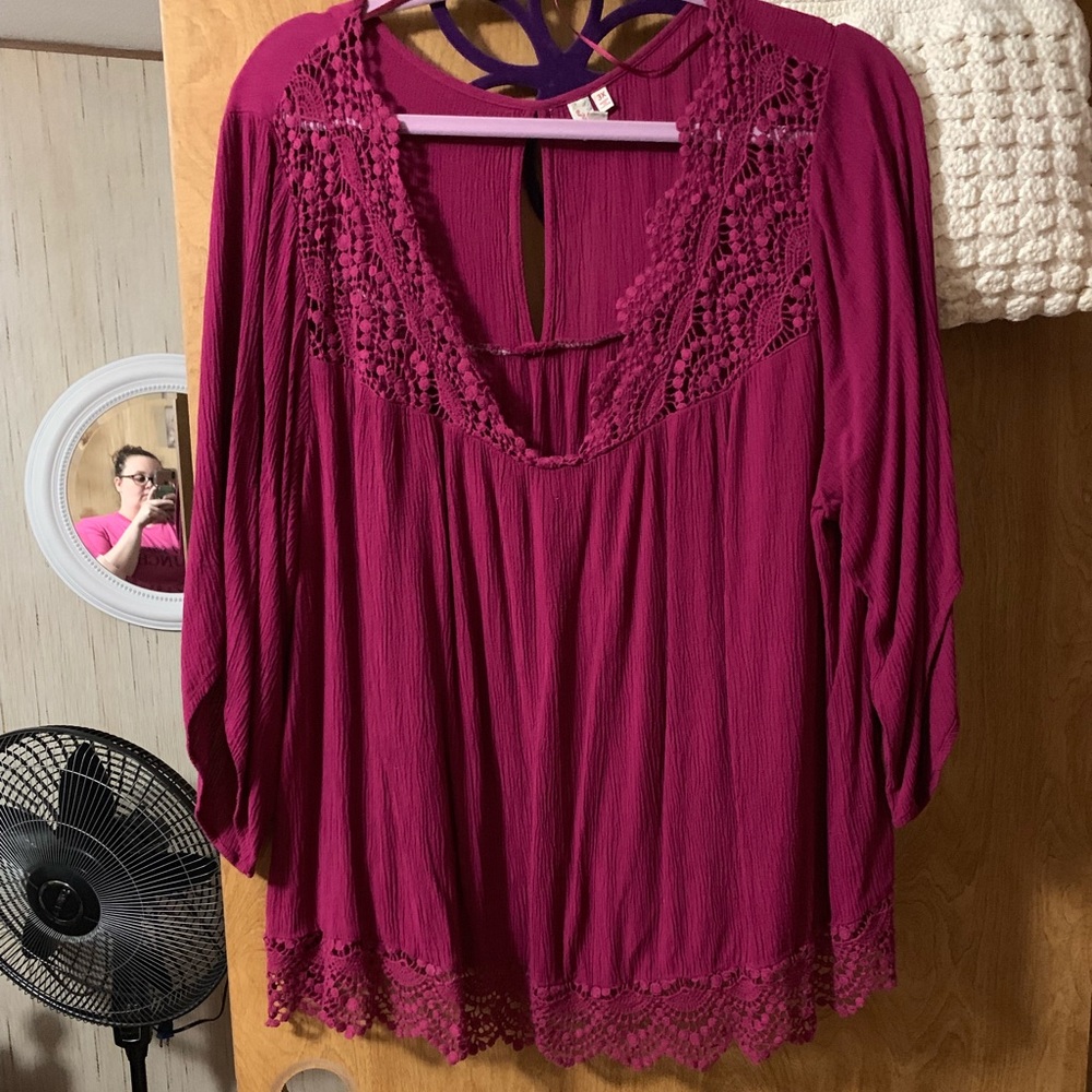 Red camel plus blouse